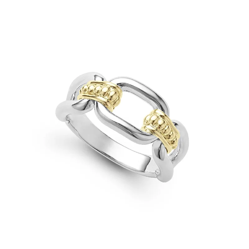 Fashion Rings with Initial Charms in Silver - Plated Metal for a Custom AccessoryTwo-Tone Link Ring (Size 7)