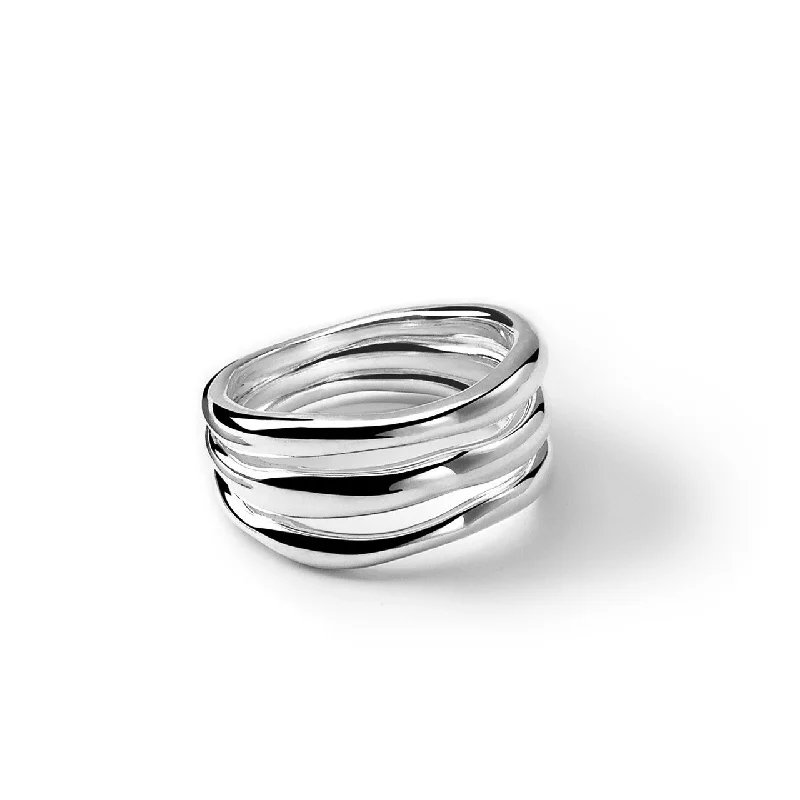 Minimalist Fashion Rings in Stainless Steel with a Single Solitaire CrystalClassico Triple-Band Squiggle Ring