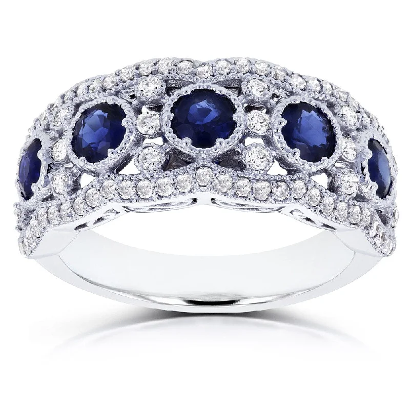 Adjustable Women's Diamond Rings with a Flexible Band for a Comfortable and Custom FitAnnello by Kobelli 10k White Gold 1 1/2ct TGW Blue Sapphire and Diamond Anniversary Ring