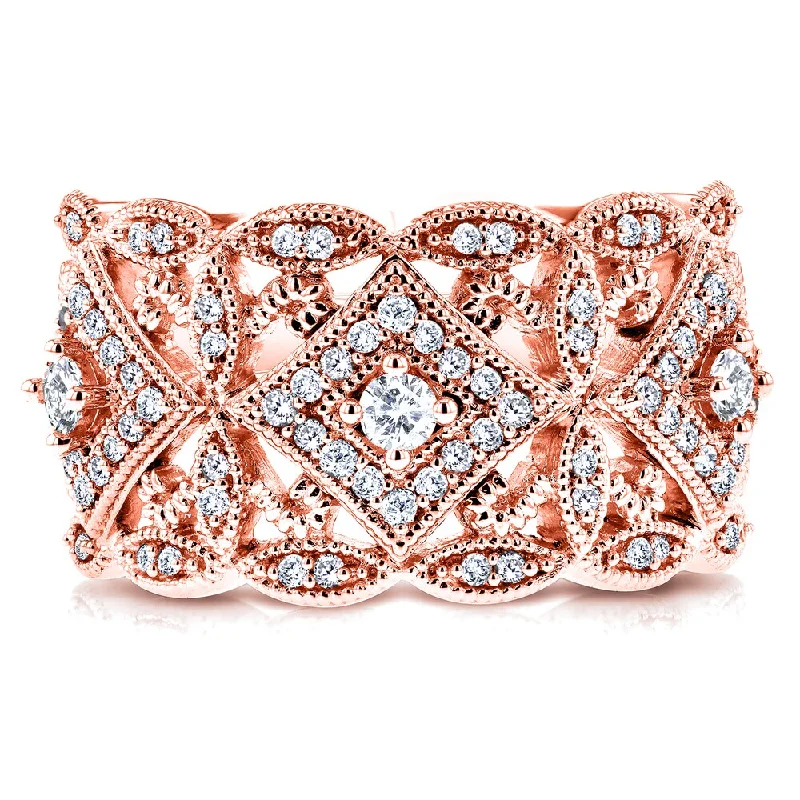 Pear - Shaped Women's Diamond Rings in Yellow Gold with a Single - Diamond Pendant LookAnnello by Kobelli 10k Rose Gold 1/2ct TDW Diamond Antique Filigree Wide Anniversary Ring