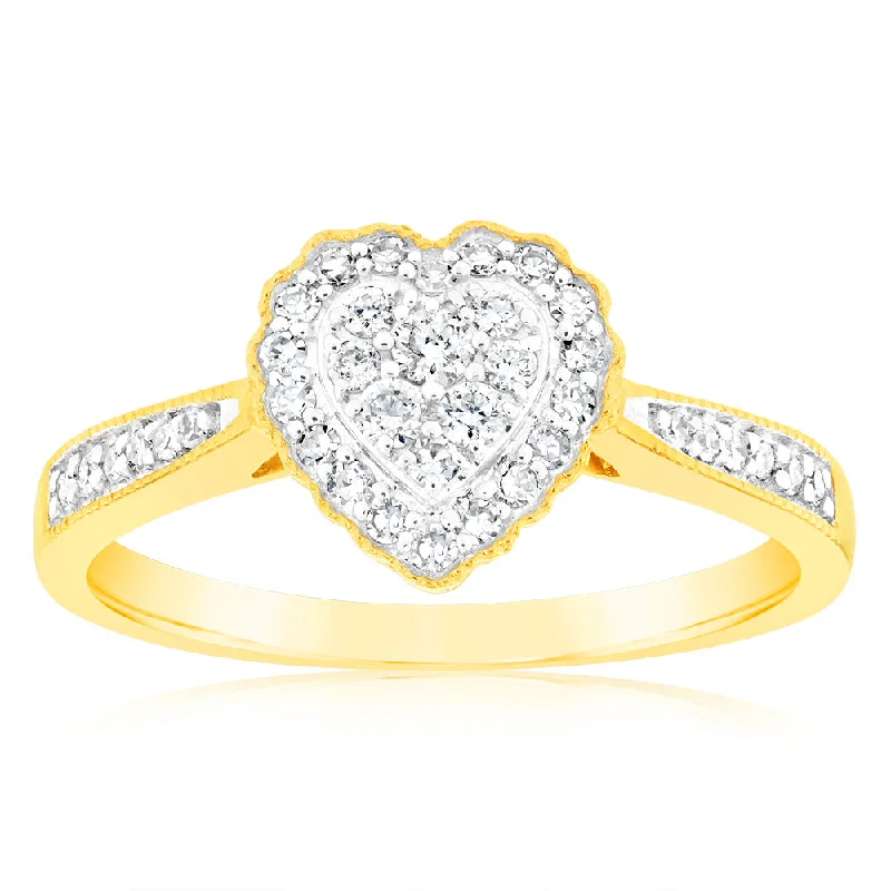 Tennis - Style Women's Diamond Rings with a Continuous Row of Diamonds for a Classic and Versatile LookLuminesce Lab Grown Diamond 1/4 Carat Heart Dress Ring in 9ct Yellow Gold