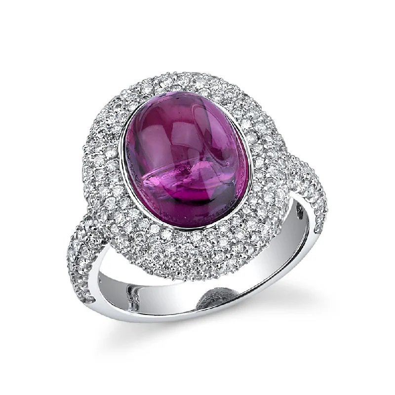 Tennis - Style Women's Diamond Rings with a Continuous Row of Diamonds for a Classic and Versatile LookPink Tourmaline Ring with Pavé Diamond Halo