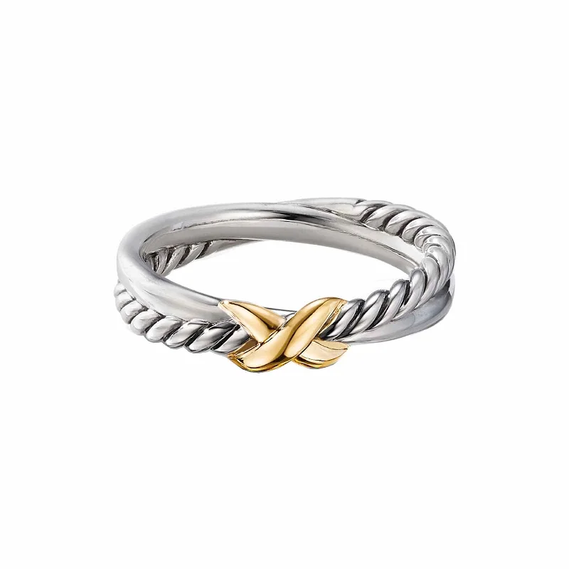 Minimalist Fashion Rings in Stainless Steel with a Single Solitaire CrystalPetite X Ring (Size 5)