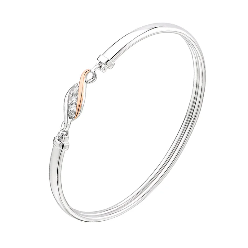 Bohemian - Inspired Bangles with Feather and Bead Accents Clogau Past Present Future Sterling Silver White Topaz Bangle