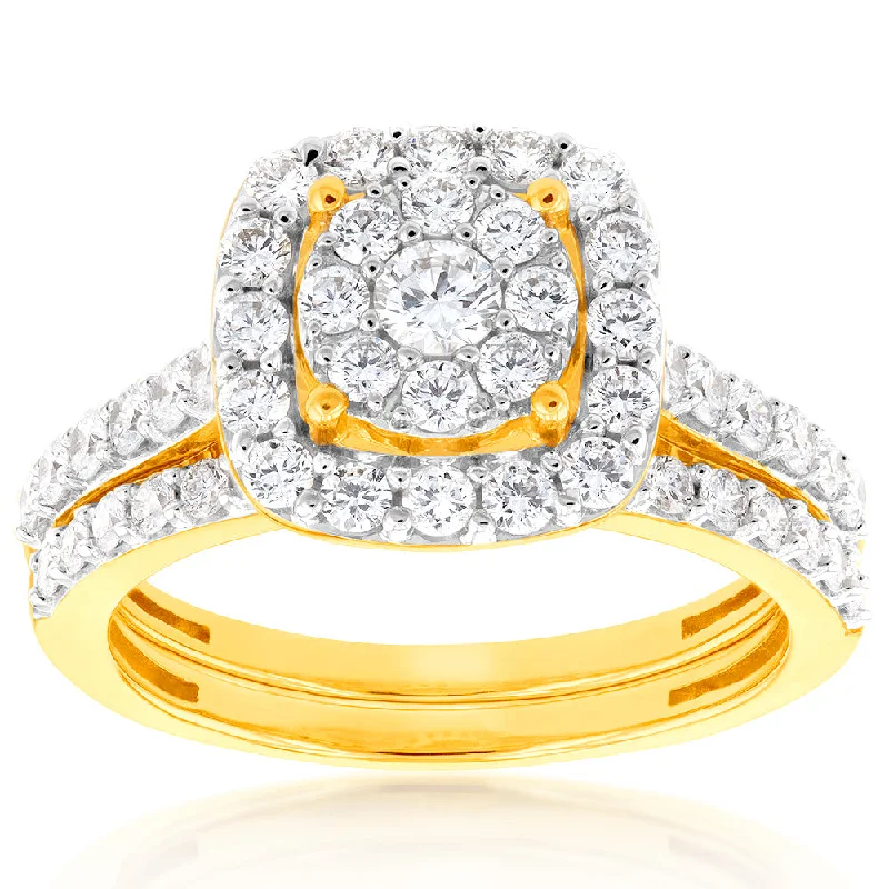 Cushion - Cut Women's Diamond Rings in Platinum with a Soft and Romantic AppearanceLuminesce Lab Grown Diamond 1.2CT Bridal Set in Cushion Design 10ct Yellow Gold