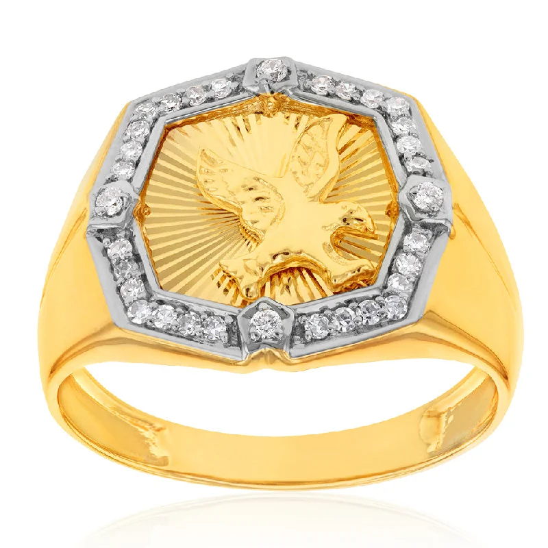 Three - Stone Women's Diamond Rings Symbolizing Past, Present, and Future with Emerald - Cut DiamondsLuminesce Lab Grown 1/4 Carat Diamond Eagle Gents Ring in 9ct Yellow Gold