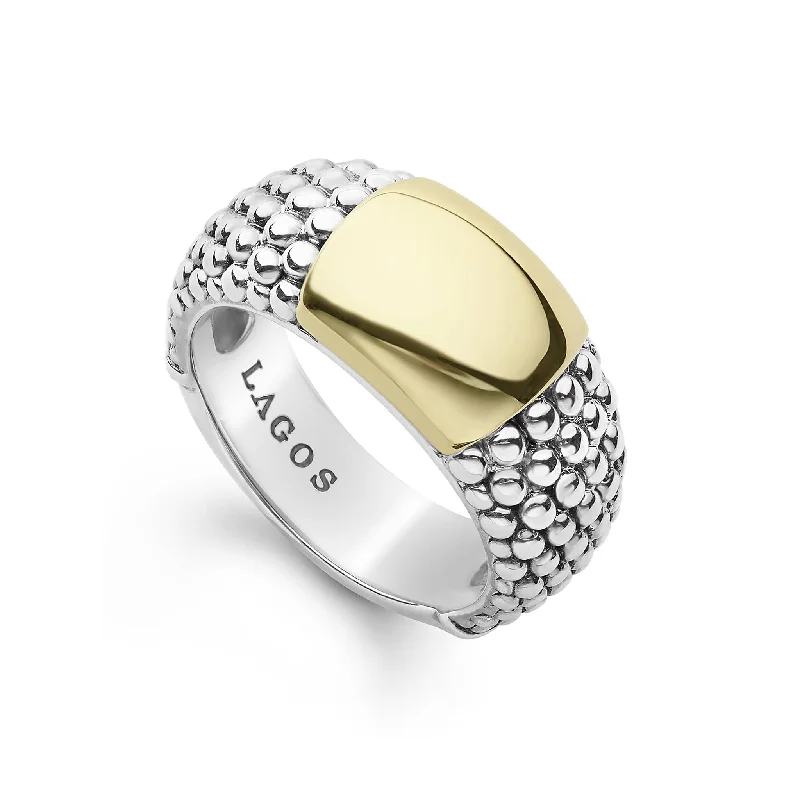 Geometric - Shaped Fashion Rings in Titanium with Iridescent InlaysGold Station Caviar Ring (Size 7)