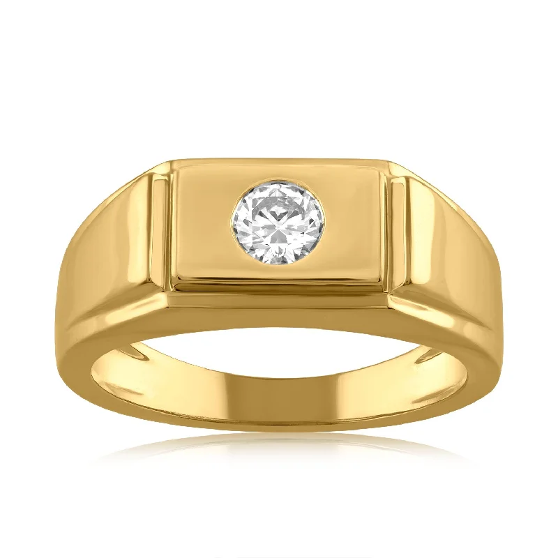 Pear - Shaped Women's Diamond Rings in Yellow Gold with a Single - Diamond Pendant Look18K YG Solitaire Men Diamond Ring-1PC