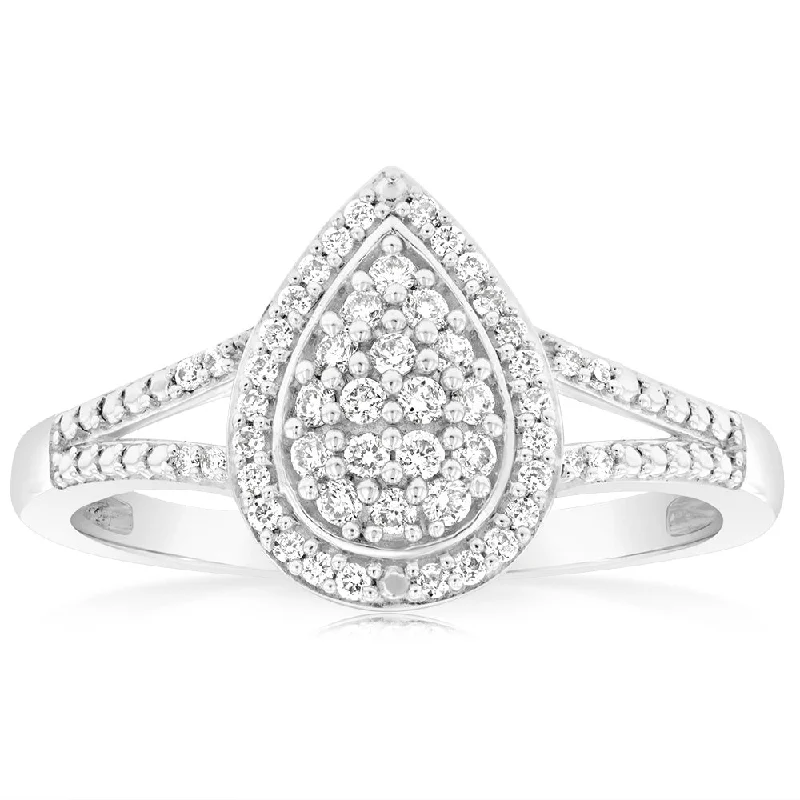 Vintage - Style Women's Diamond Rings with Floral - Engraved Bands and Multiple Diamond AccentsLuminesce Lab Grown Diamond Silver 1/4 Carat Dress Ring