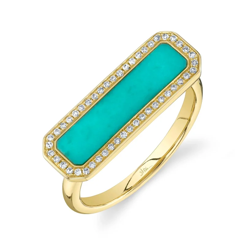 Beaded Fashion Rings in Natural Stones and Cotton Cord for a Handmade AestheticComposite Turquoise and Diamond Bar Ring