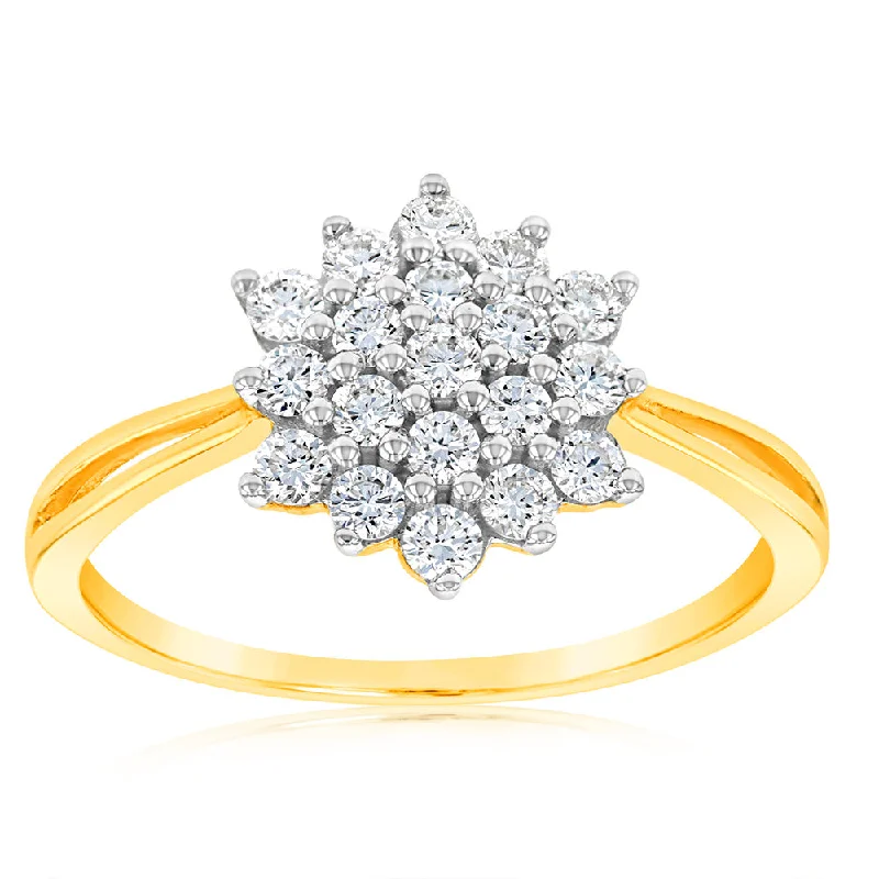 Cluster - Style Women's Diamond Rings with Multiple Small Diamonds Arranged in a Stunning PatternLuminesce Lab Grown Diamond 1/2 Carat Cluster Dress Ring in 9ct Yellow Gold