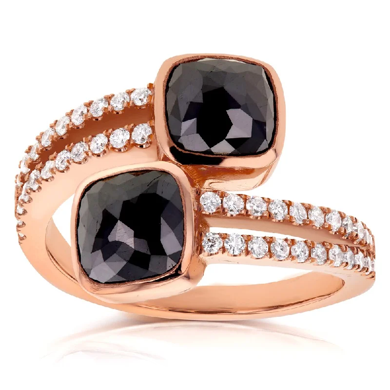 Women's Diamond Rings with Side - Stone Pave Setting for a Sparkling and Continuous ShineAnnello by Kobelli Two Collection 18k Rose Gold 2 7/8ct TDW Black and White Diamond Wrap Over Ring