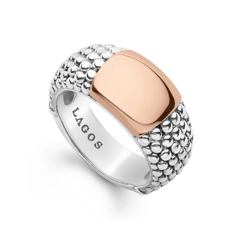 Stackable Fashion Rings in Rose - Gold Tone with Delicate Floral EngravingsRose Gold Station Caviar Ring (Size 6)