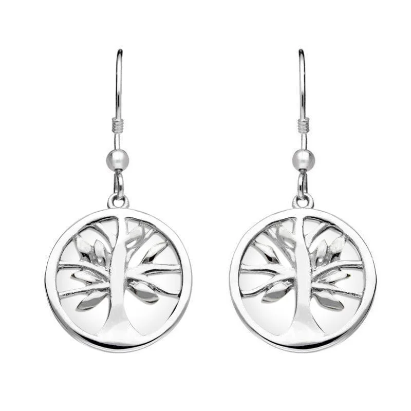 Sterling Silver Bauxite Round Tree of Life Drop Earrings