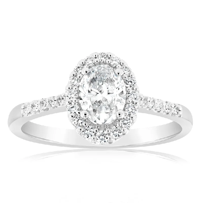 Adjustable Women's Diamond Rings with a Flexible Band for a Comfortable and Custom FitLuminesce Lab Grown 18ct White Gold 1 Carat Diamond Oval Halo Ring