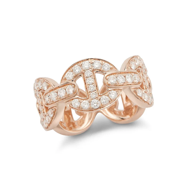 Stackable Fashion Rings in Rose - Gold Tone with Delicate Floral EngravingsAll Diamond Anchor link Ring