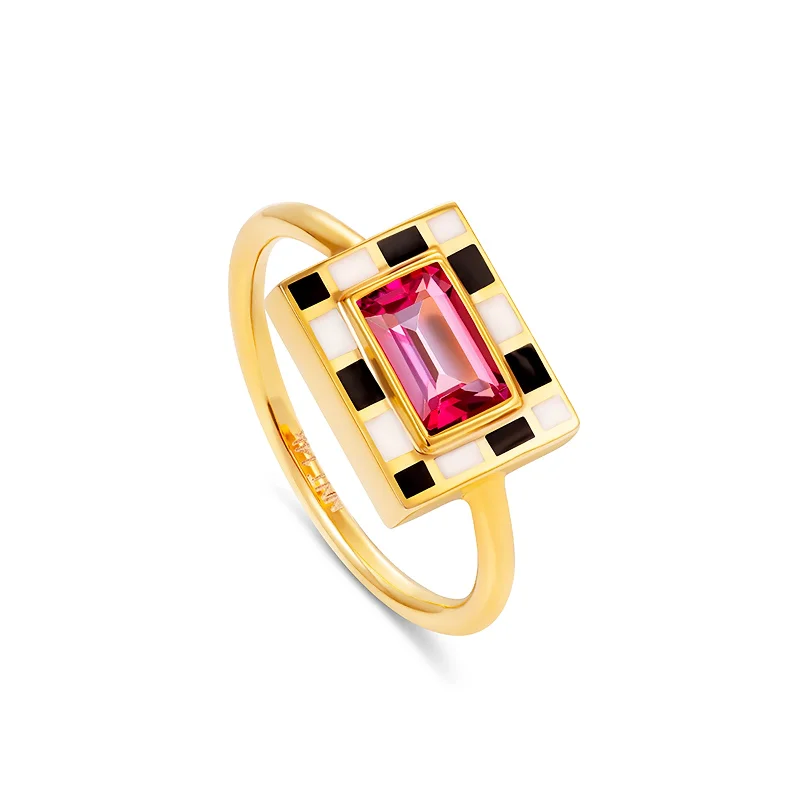 Enamel - Coated Fashion Rings in Bright Colors with Animal - Print PatternsPink Topaz Lets Play Chess Good Move Ring