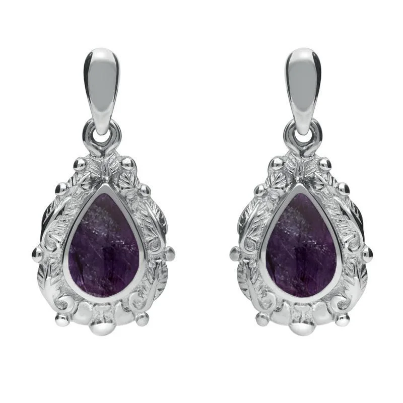 18ct White Gold Blue John Pear Shaped Leaf Drop Earrings