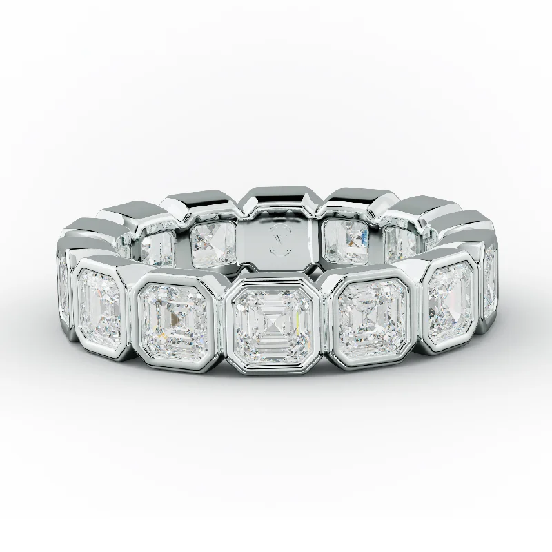 Marquise - Cut Women's Diamond Rings in Palladium for a Unique and Elongated Shape4.0 Carat Bezel Set Asscher Cut Diamond Eternity Band