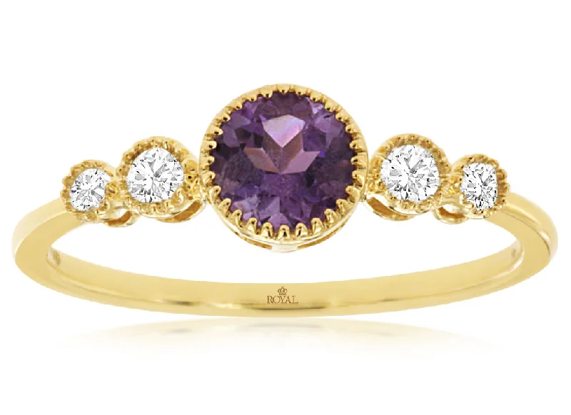 Statement - Making Fashion Rings in Gold - Plated Brass with Oversized Cubic Zirconia StonesBremer Jewelry Round Fashion Amethyst and Diamond Ring in 14K Yellow Gold (0.56ctw)