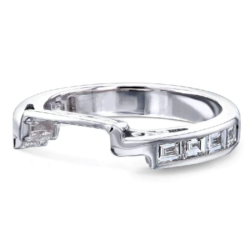 Art Deco - Inspired Women's Diamond Rings with Geometric Designs and Baguette - Cut DiamondsAnnello by Kobelli 14k White Gold 1/2ct TDW Natural Baguette Diamond Notched Wedding Band