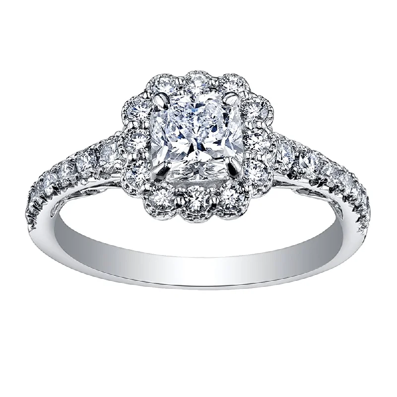 Cluster - Style Women's Diamond Rings with Multiple Small Diamonds Arranged in a Stunning PatternCushion Cut Canadian Diamond Ring with Floral Halo