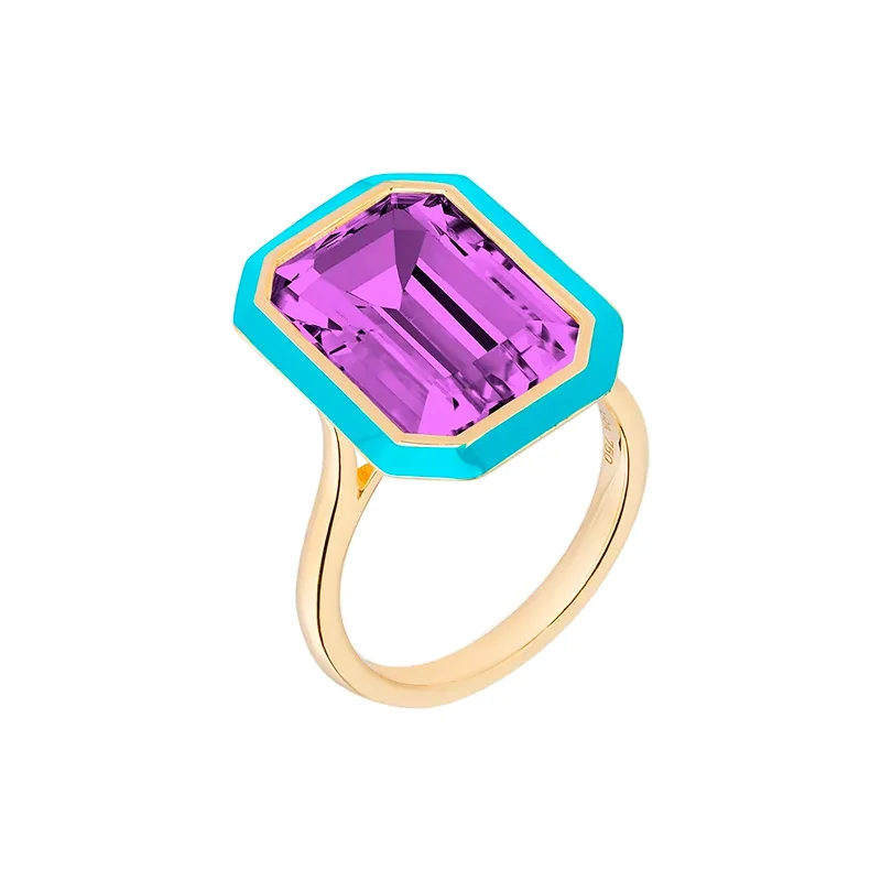 Magnetic Fashion Rings in Stainless Steel with a Modern, Interlocking DesignAmethyst and Turquoise Enamel Ring