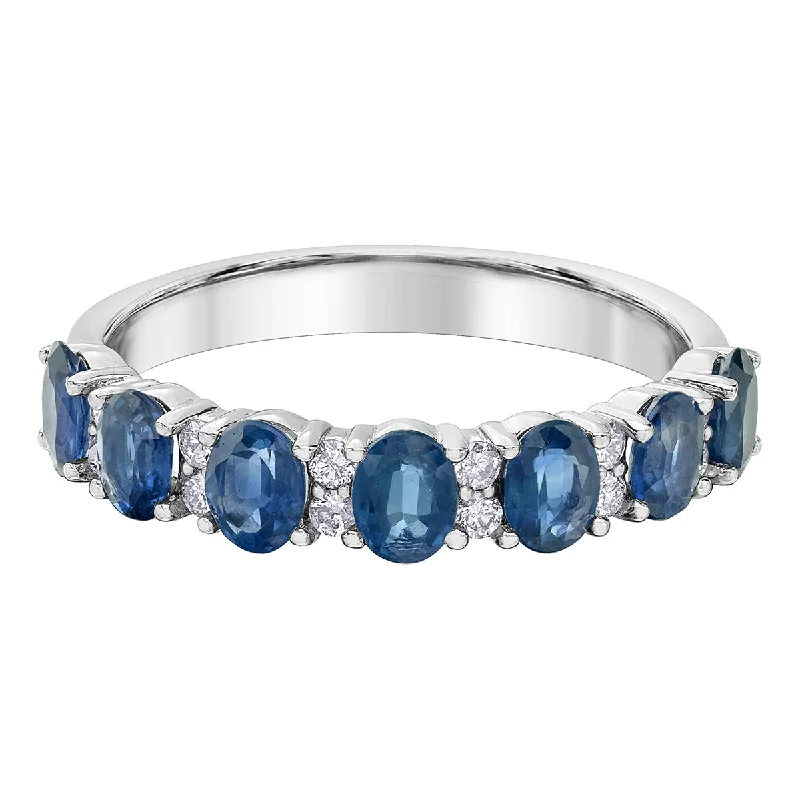 Three - Stone Women's Diamond Rings Symbolizing Past, Present, and Future with Emerald - Cut DiamondsOval Sapphire and Diamond Half-Eternity Band