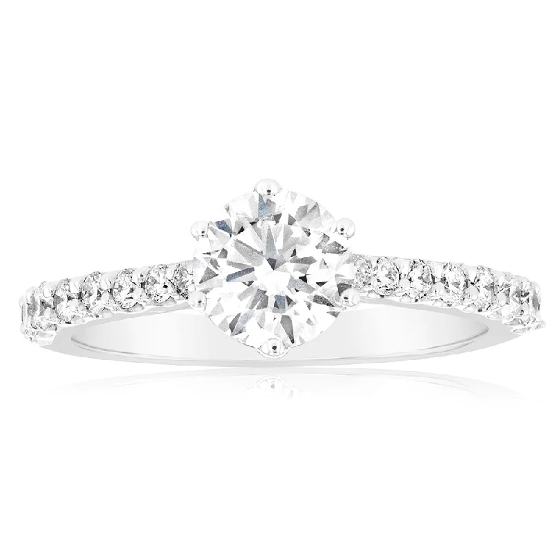 Vintage - Style Women's Diamond Rings with Floral - Engraved Bands and Multiple Diamond AccentsLuminesce Lab Grown 18ct White Gold 1 Carat Diamond Solitaire Fancy Ring