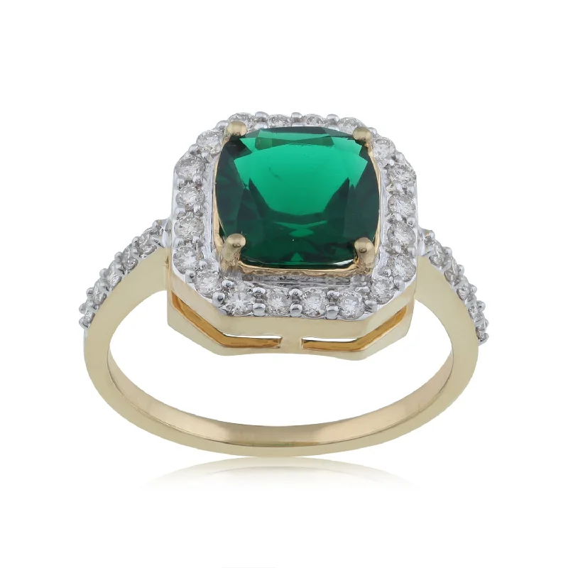 Channel - Set Women's Diamond Rings with Diamonds Securely Held in a Metal Groove for Durability18K YG Cluster Created Emerald with Diamond Ring-1pc