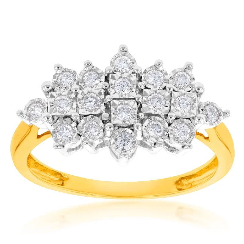 Art Deco - Inspired Women's Diamond Rings with Geometric Designs and Baguette - Cut DiamondsLuminesce Lab Grown Diamond 1/4 Carat Dress Ring in 9ct Yellow Gold