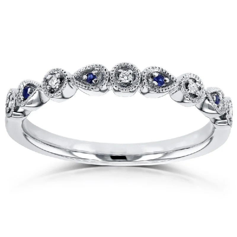 Cluster - Style Women's Diamond Rings with Multiple Small Diamonds Arranged in a Stunning PatternAnnello by Kobelli 10k White Gold Diamond and Sapphire Accented Alternating Stones Fashion Ring