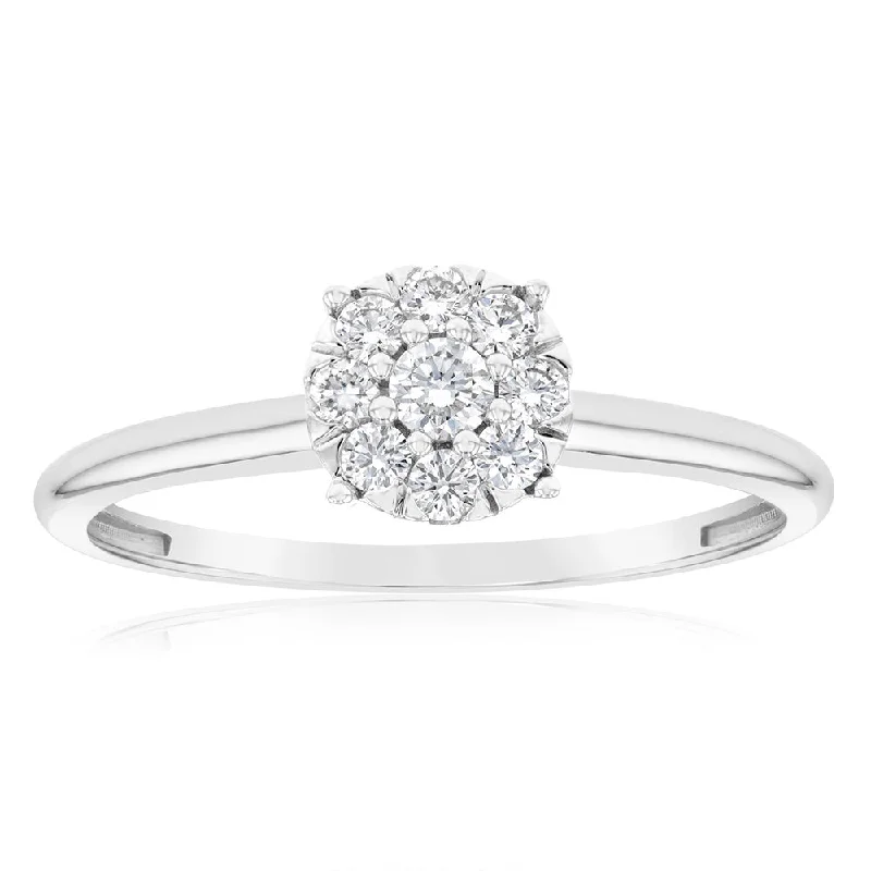 Women's Diamond Rings with Side - Stone Pave Setting for a Sparkling and Continuous ShineLuminesce Lab Grown 9ct White Gold 0.30 Carat Diamond Cluster Dress Ring