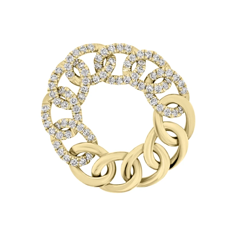 Enamel - Coated Fashion Rings in Bright Colors with Animal - Print PatternsDiamond & Gold Curb Flexible Chain Ring