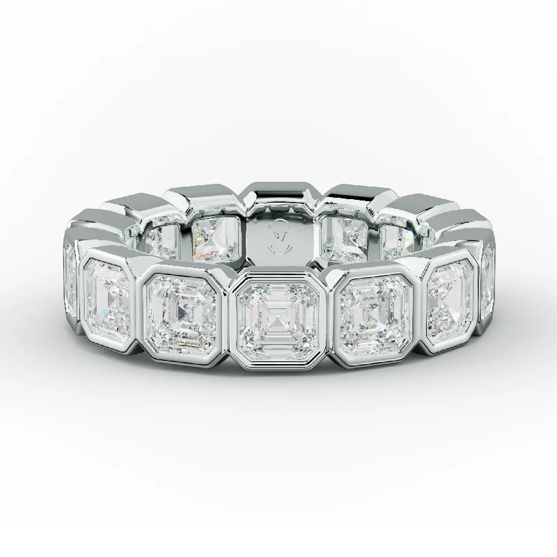 Cluster - Style Women's Diamond Rings with Multiple Small Diamonds Arranged in a Stunning Pattern5.0 Carat Bezel Set Asscher Cut Diamond Eternity Band