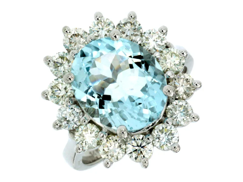 Enamel - Coated Fashion Rings in Bright Colors with Animal - Print PatternsBremer Jewelry Aquamarine and Diamonds Princess Di Fashion Ring in 14K White Gold (5.90ctw)