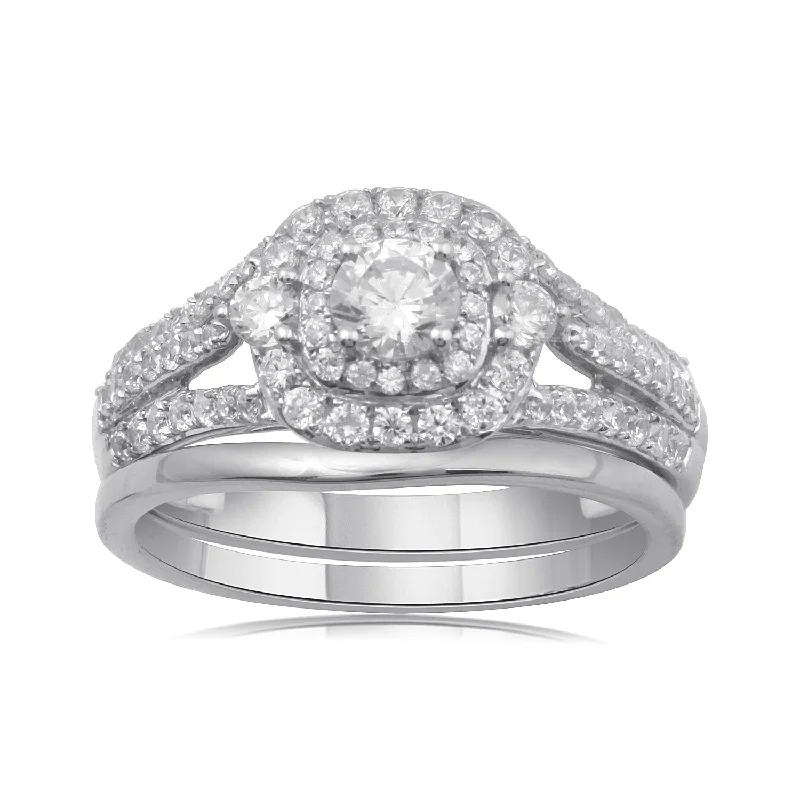 Halo - Style Women's Diamond Rings with a Center Diamond Surrounded by Smaller Diamonds in 18K Gold18K WG Engagement Diamond Ring-1PC