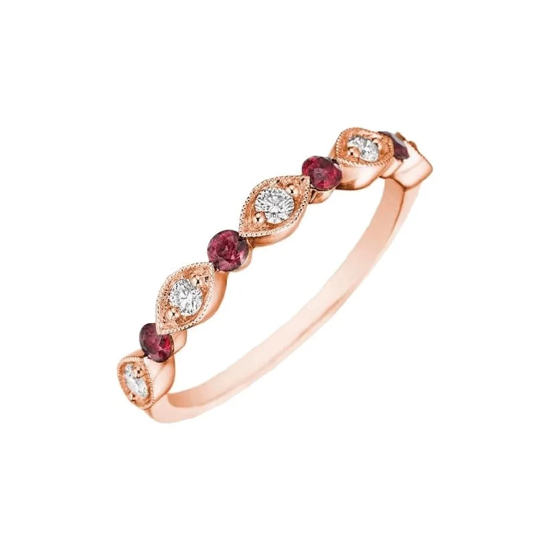 Stackable Fashion Rings in Rose - Gold Tone with Delicate Floral EngravingsRuby and Diamond Band