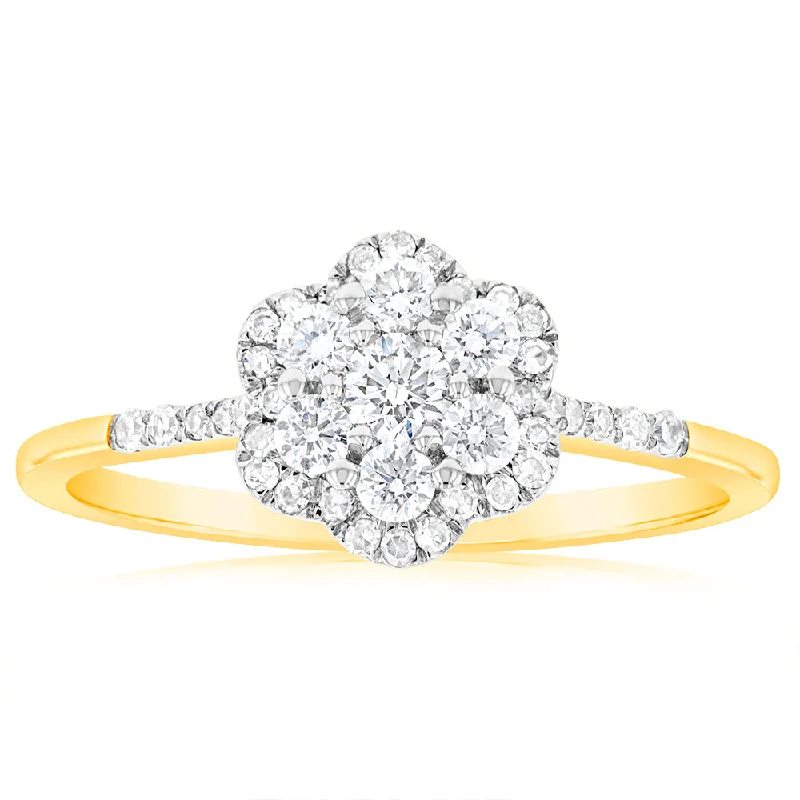 Marquise - Cut Women's Diamond Rings in Palladium for a Unique and Elongated ShapeLuminesce Lab Grown 0.50 Carat Ring with 41 Diamonds Set in 9 Carat Yellow Gold