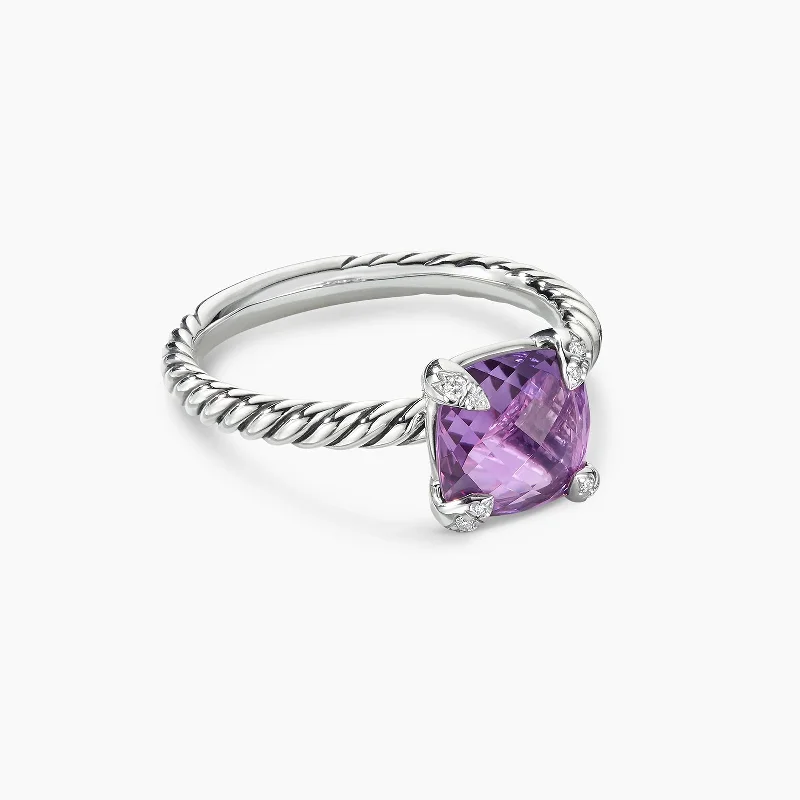 Geometric - Shaped Fashion Rings in Titanium with Iridescent InlaysChatelaine Ring in Amethyst with Diamonds (Size 6)