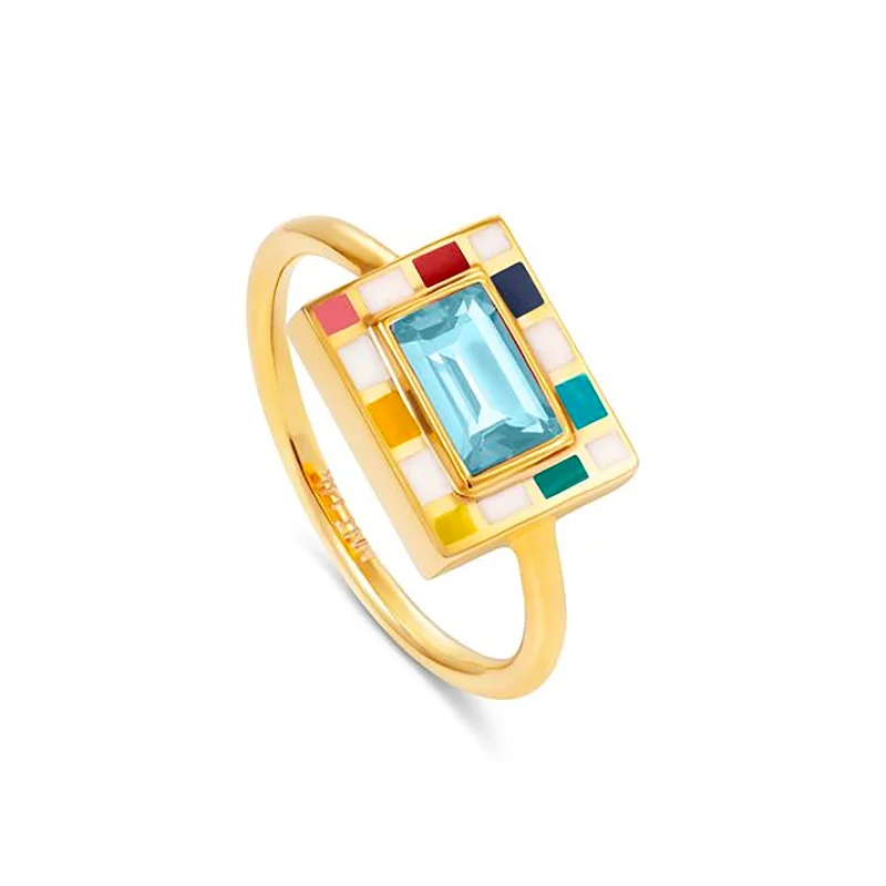 Statement - Making Fashion Rings in Gold - Plated Brass with Oversized Cubic Zirconia StonesBlue Topaz Colorful Lets Play Chess Good Move Ring