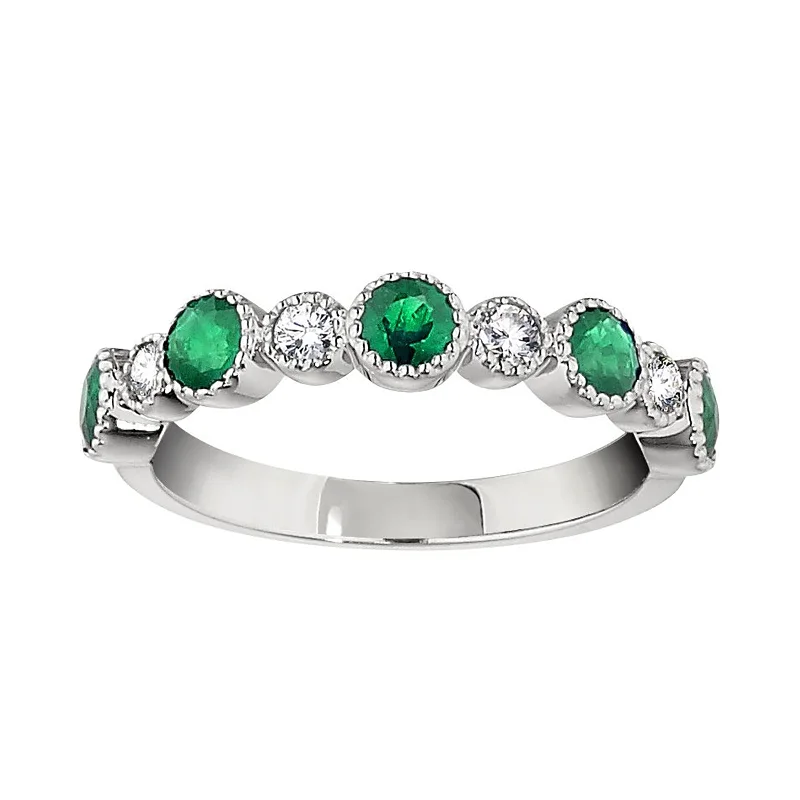 Bohemian - Style Fashion Rings with Turquoise and Silver Filigree for a Free - Spirited LookJabel Emerald & Diamond Stackable Band