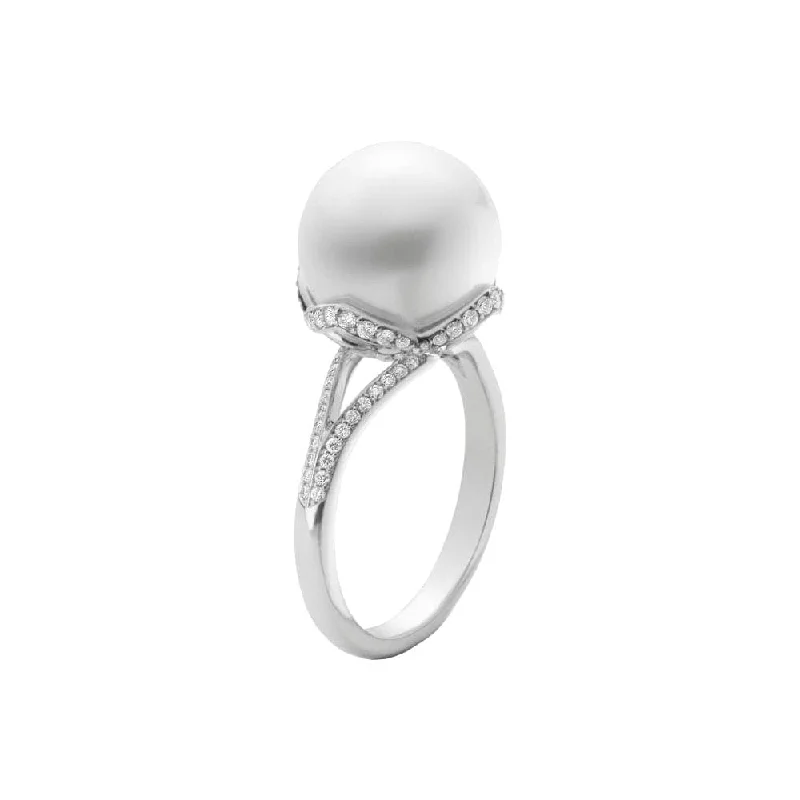 Minimalist Fashion Rings in Stainless Steel with a Single Solitaire CrystalWhite South Sea and Diamond Classic Embrace Ring