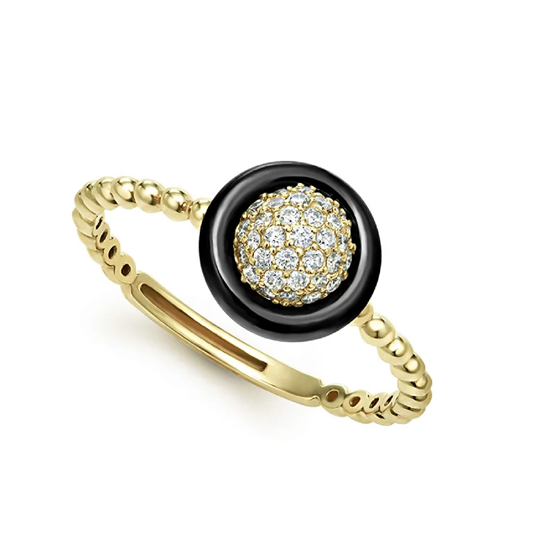 Adjustable Fashion Rings in Leather and Brass with a Tribal - Inspired Design18k Gold and Black Ceramic Diamond Ring