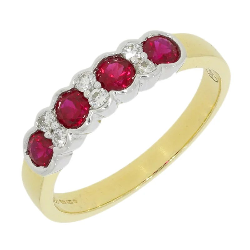 Women's Diamond Rings with Amethyst and Diamond Combinations for a Purple - Hued Elegance9ct Yellow Gold 0.18cts Diamond & Ruby Half Eternity Ring