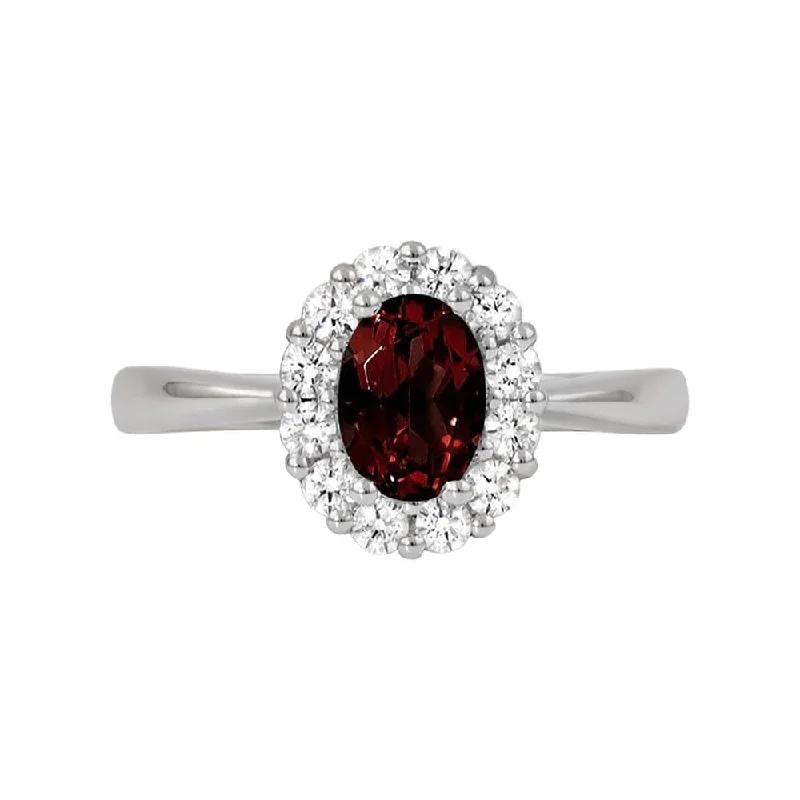 Open - Band Fashion Rings in Sterling Silver with Gemstone InlaysGarnet and Diamond Halo Ring