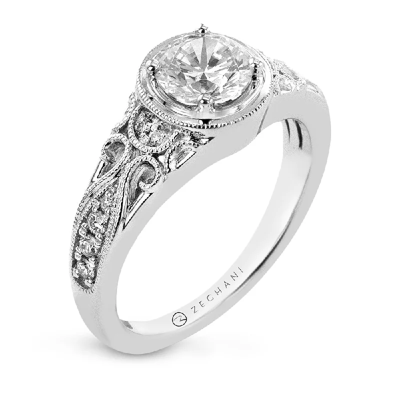 Women's Diamond Rings with Side - Stone Pave Setting for a Sparkling and Continuous ShineWhite Gold and Diamond Engagement Ring Mounting