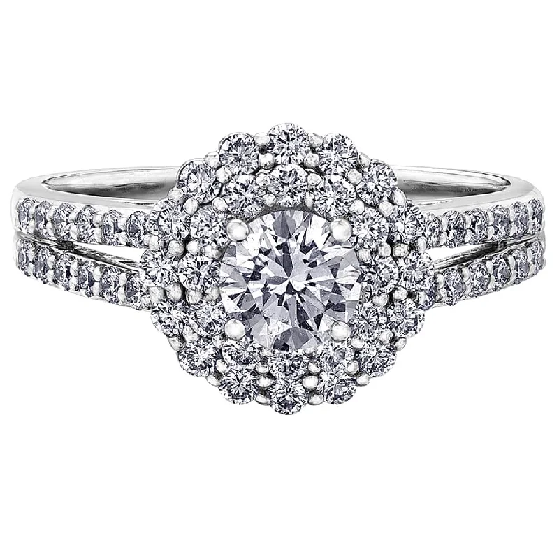 Women's Solitaire Diamond Rings with Round - Cut Diamonds and Platinum Settings for an Elegant EngagementFloral Canadian Diamond Ring with Double Halo