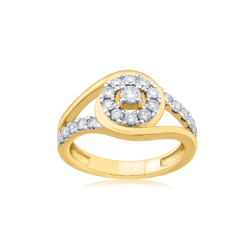 Halo - Style Women's Diamond Rings with a Center Diamond Surrounded by Smaller Diamonds in 18K Gold18K YG Fancy Diamond Ring-1pc