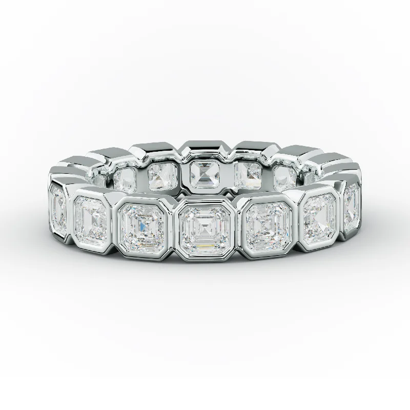 Three - Stone Women's Diamond Rings Symbolizing Past, Present, and Future with Emerald - Cut Diamonds3.0 Carat Bezel Set Asscher Cut Diamond Eternity Band